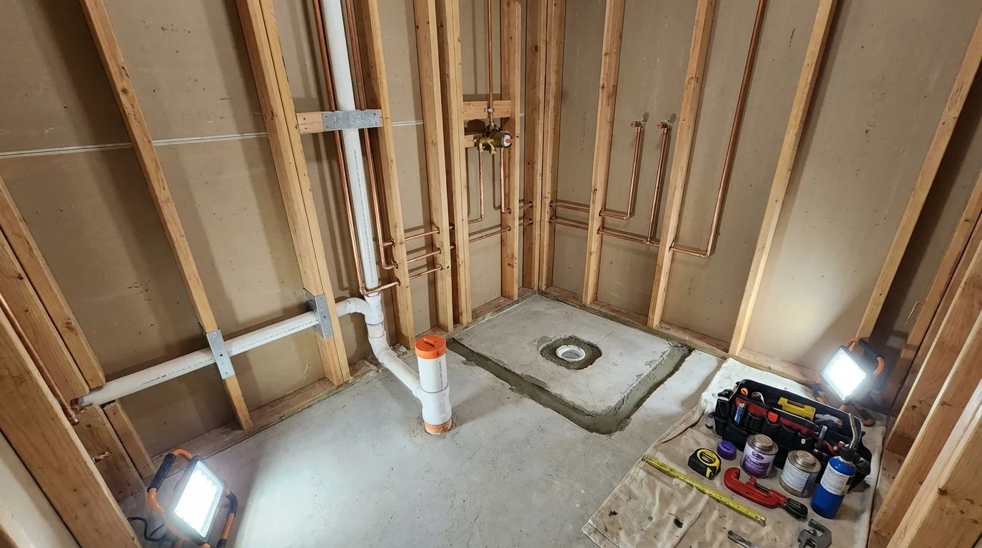 Bathroom rough-in plumbing during remodel by Johns Plumbing LLC in Ponchatoula