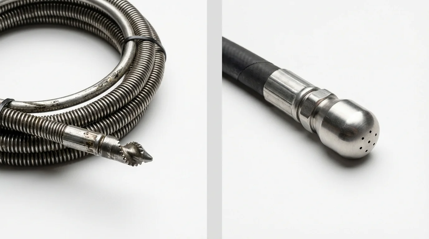 Drain snake cable and hydro jetting nozzle used for drain cleaning in Ponchatoula, LA