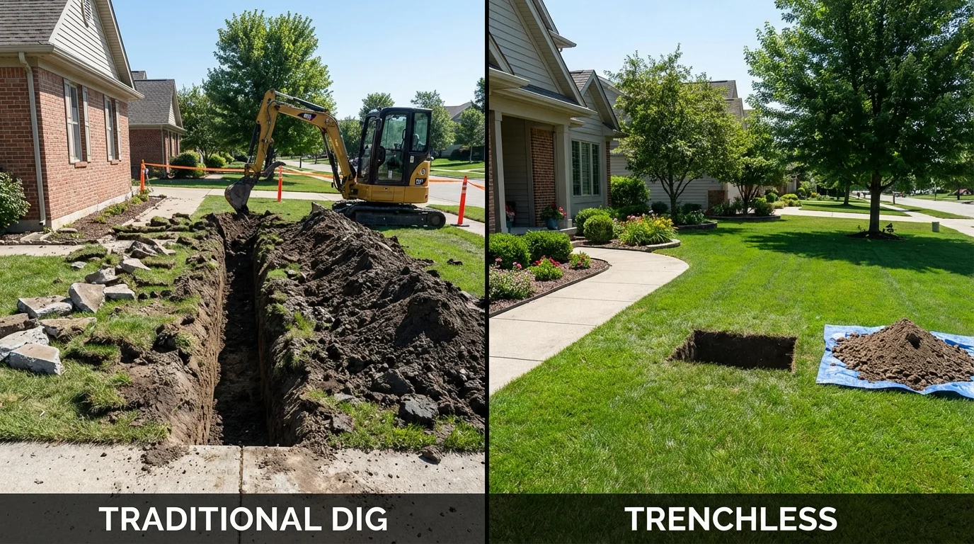 Trenchless sewer repair with minimal yard damage versus traditional excavation in Ponchatoula, LA